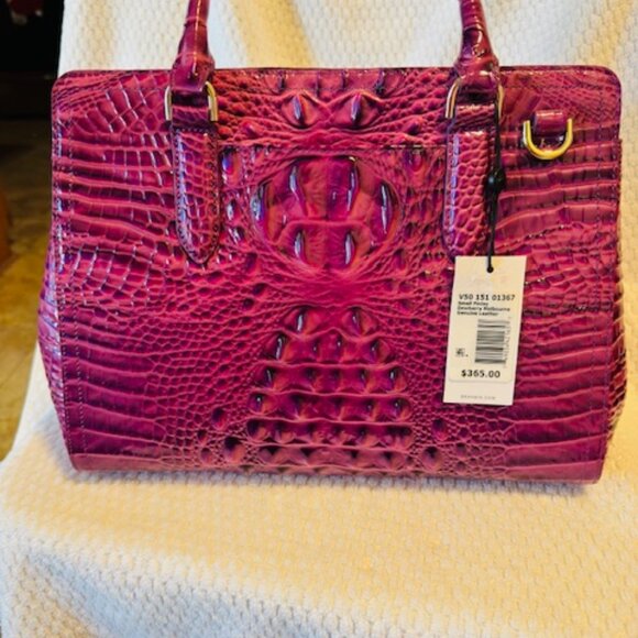 NWT Brahmin Small Finley Satchel Dewberry Melbourne Purple Leather $365 - Picture 5 of 9